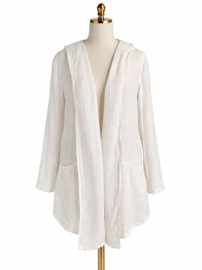 Click by Color Me Cotton White 100% Linen Hooded Open Front Cardigan Jacket XS